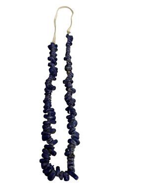 Long Indigo Blue Chunky Chip Bead Necklace 31 Inch Suede Cord Boho Statement